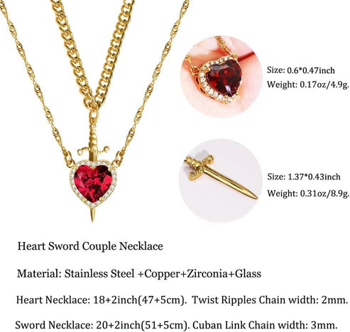 Collar Pareja Corazón con Espada – Regalo Perfecto para Enamorados