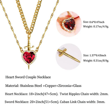 Collar Pareja Corazón con Espada – Regalo Perfecto para Enamorados